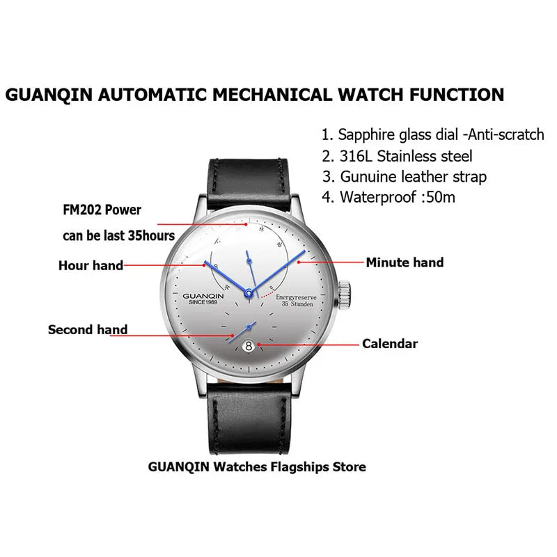 GUANQIN Mechanical Business Watch Men Luxury Brand Luminous Stainless Steel Strap Wrist Mens Automatic Watches Clock relogio BYR - VibraStore