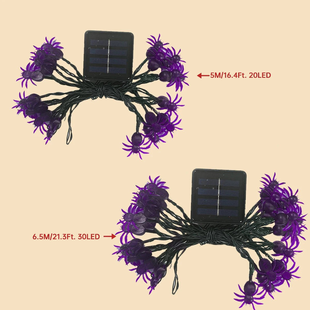 Guirnalda de luces LED araña Halloween: 20/30 modos, energía solar, decoración para hogar y jardín - VibraStore