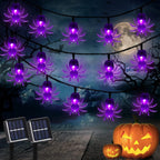 Guirnalda de luces LED araña Halloween: 20/30 modos, energía solar, decoración para hogar y jardín - VibraStore
