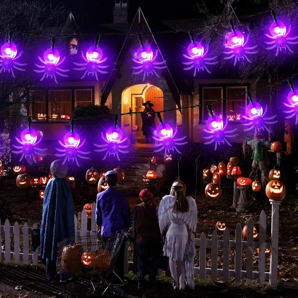 Guirnalda de luces LED araña Halloween: 20/30 modos, energía solar, decoración para hogar y jardín - VibraStore