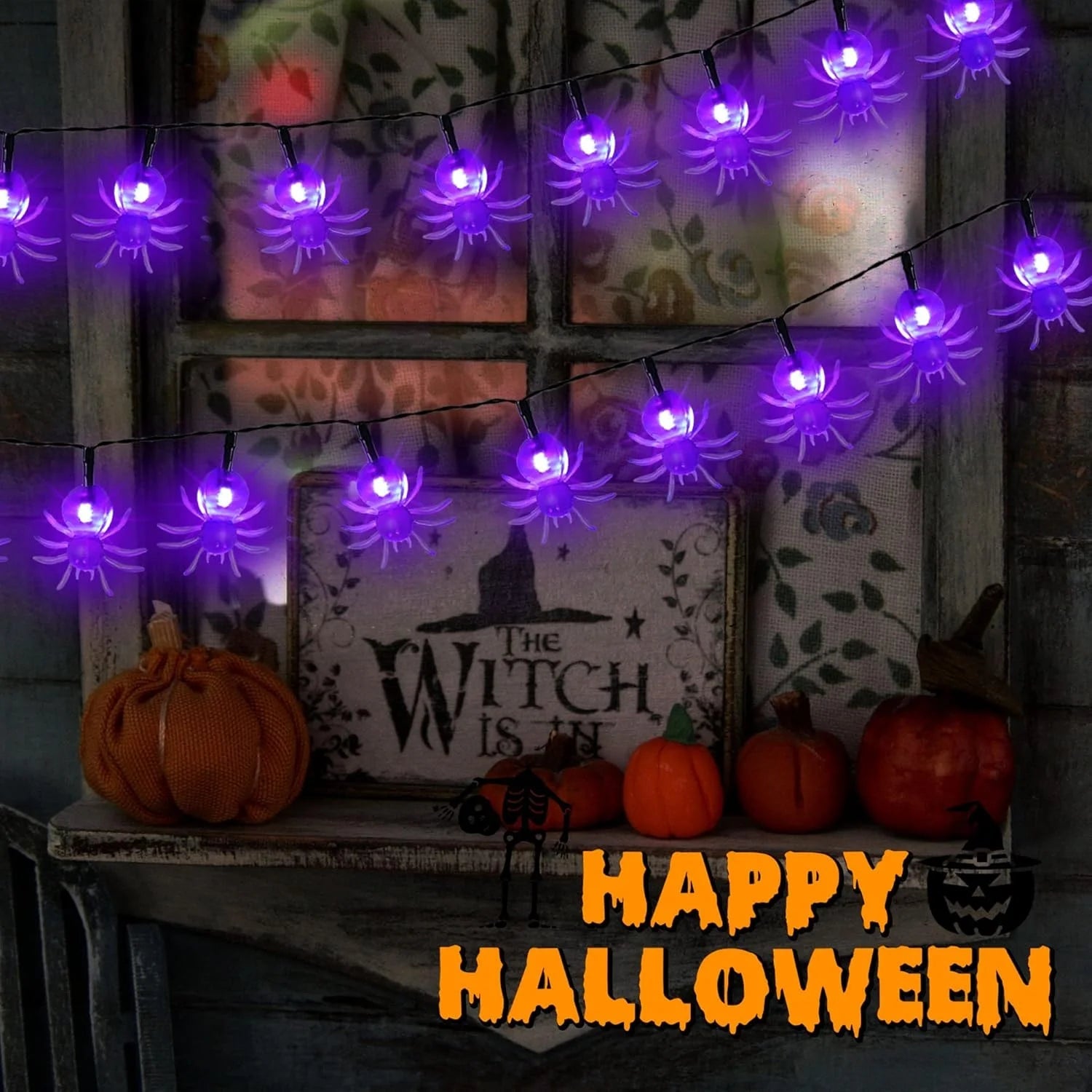 Guirnalda de luces LED araña Halloween: 20/30 modos, energía solar, decoración para hogar y jardín - VibraStore