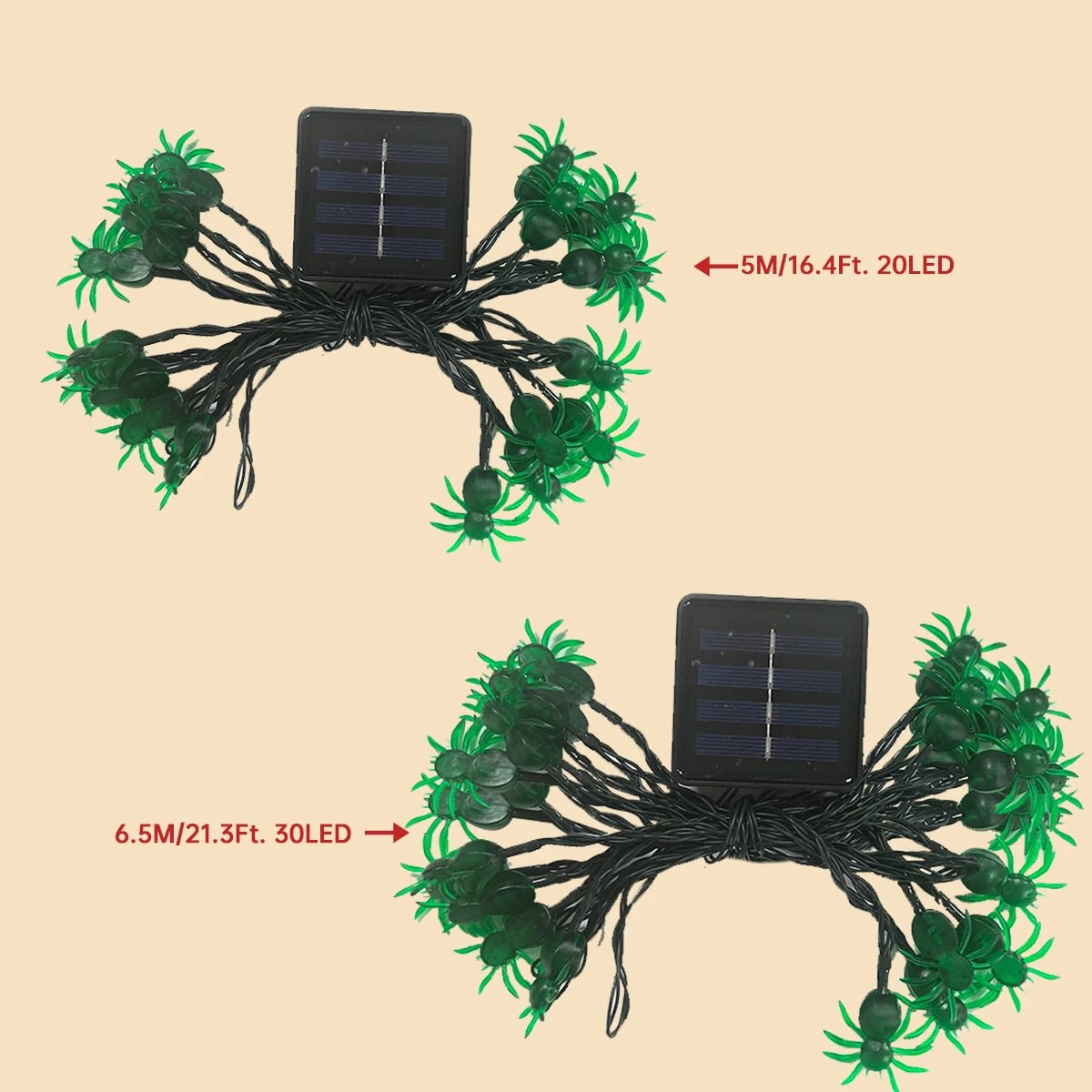 Guirnalda de luces LED araña Halloween: 20/30 modos, energía solar, decoración para hogar y jardín - VibraStore