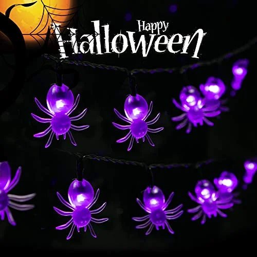 Guirnalda de luces LED araña Halloween: 20/30 modos, energía solar, decoración para hogar y jardín - VibraStore