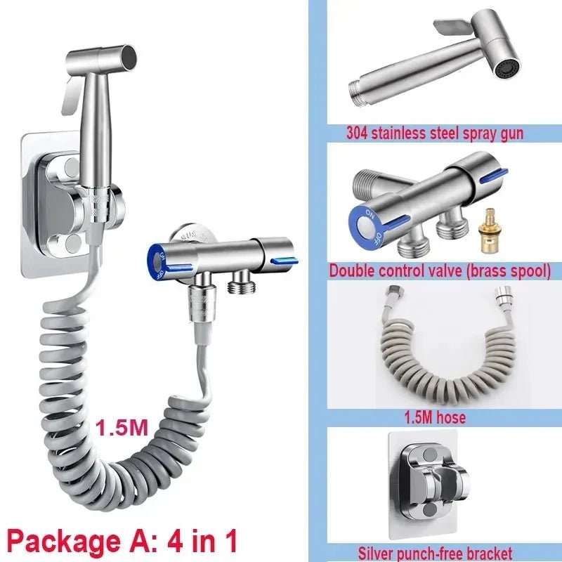Handheld Bidet Sprayer Set 304 Stainless Steel Spray Gun Shower Handheld Toilet Bidet Faucet Sprayer Shower Nozzle Self Cleaning - VibraStore