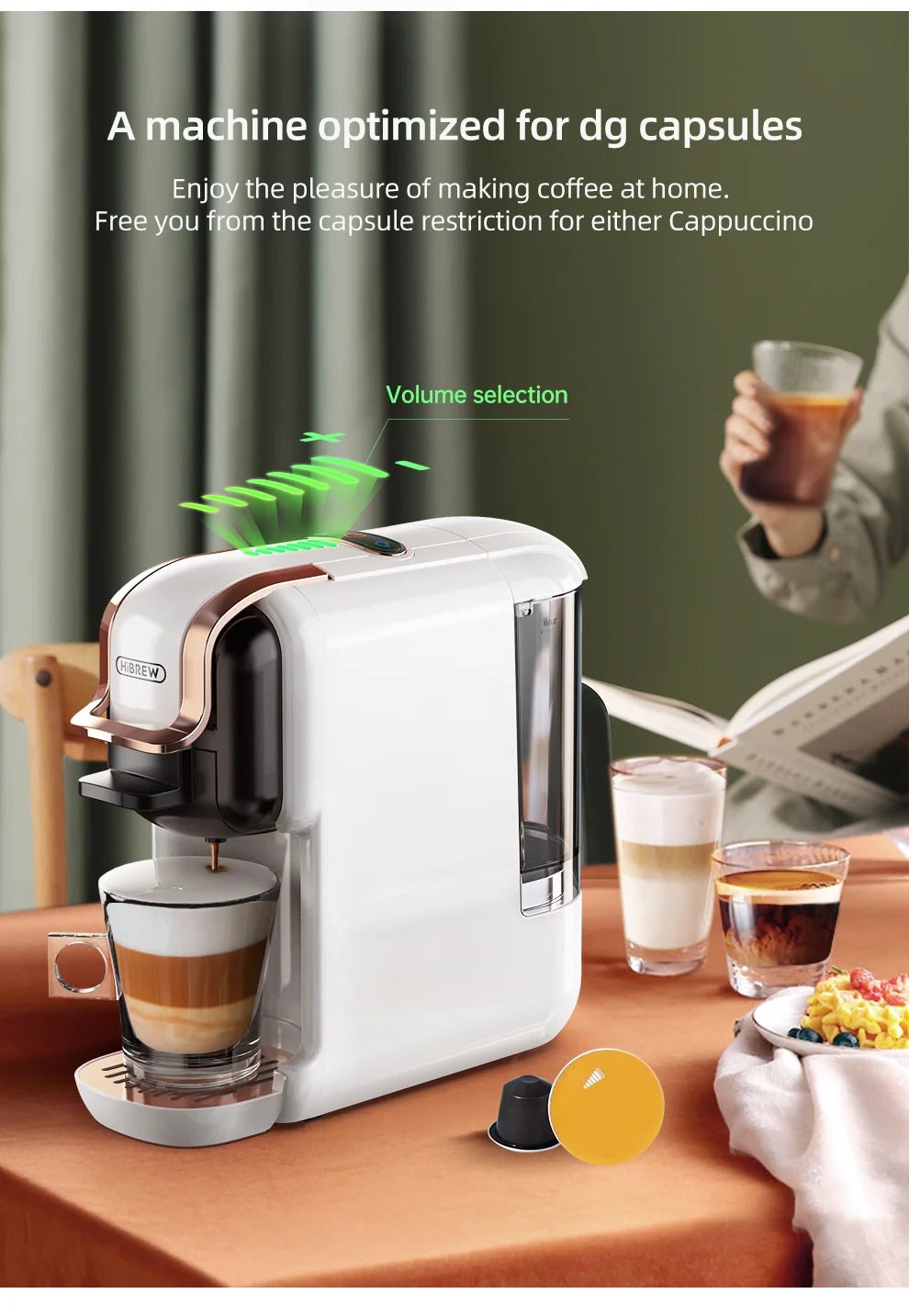 HiBREW Multiple Capsule Coffee Machine, Hot/Cold Dolce Gusto Milk Nespresso Capsule ESE Pod Ground Coffee Cafeteria 20Bar 5 in 1 - VibraStore