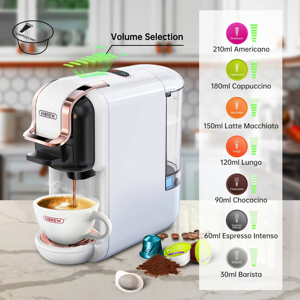 HiBREW Multiple Capsule Coffee Machine, Hot/Cold Dolce Gusto Milk Nespresso Capsule ESE Pod Ground Coffee Cafeteria 20Bar 5 in 1 - VibraStore