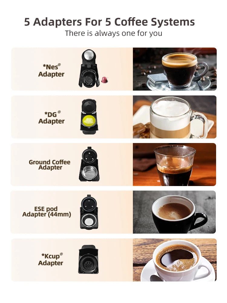 HiBREW Multiple Capsule Coffee Machine, Hot/Cold Dolce Gusto Milk Nespresso Capsule ESE Pod Ground Coffee Cafeteria 20Bar 5 in 1 - VibraStore