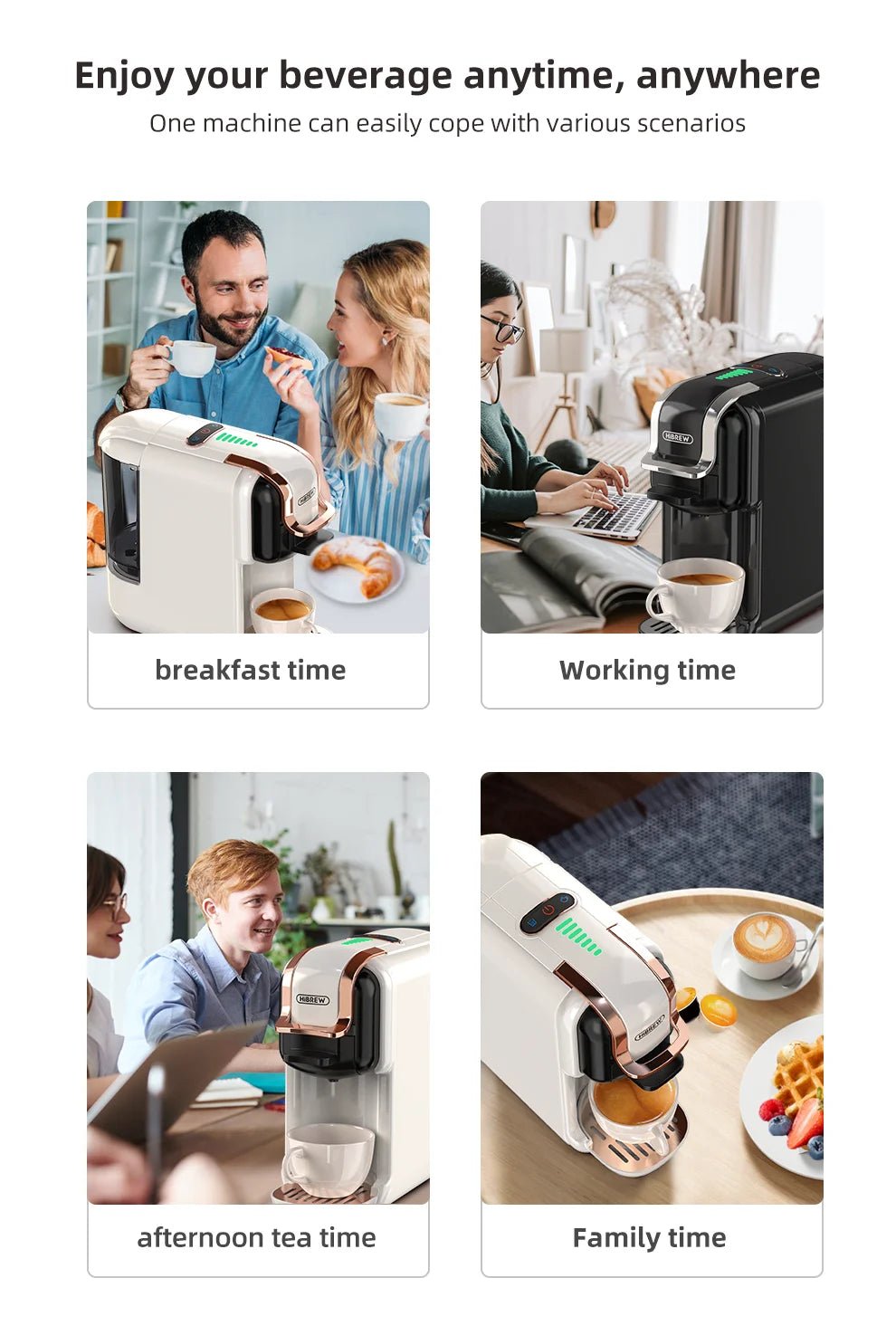 HiBREW Multiple Capsule Coffee Machine, Hot/Cold Dolce Gusto Milk Nespresso Capsule ESE Pod Ground Coffee Cafeteria 20Bar 5 in 1 - VibraStore