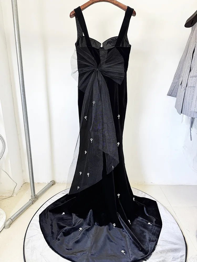 HIGH STREET Newest Fashion 2025 Designer Maxi Dresses Women's Beaded Spaghetti Velvet Long Dress - VibraStore