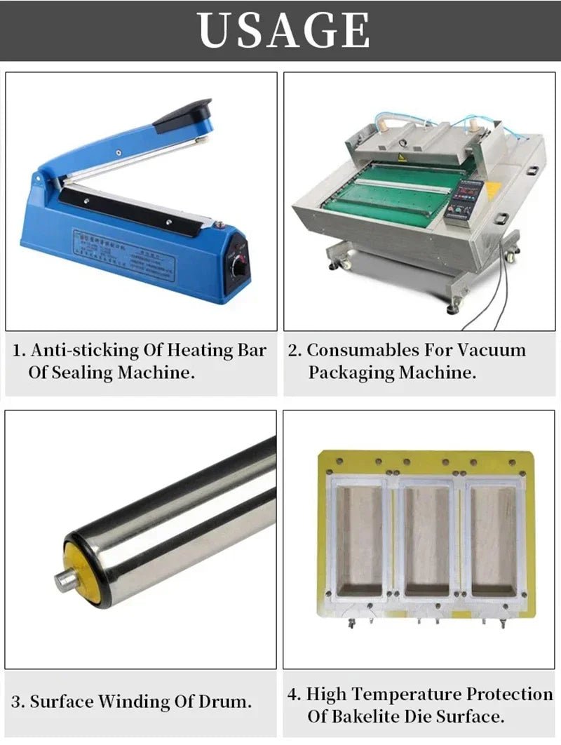 High Temperature PTFE Coated Fabric Cloth Tape 5~100mm 0.13/0.18mm Adhesive Electrical Insulation Tape for Vacuum Sealer Machine - VibraStore