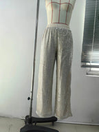 High Waist Shiny Sequin Loose Drapey Wide Leg Casual Pants Fashionable Summer Women's Trousers Street Style Polyester Fiber - VibraStore