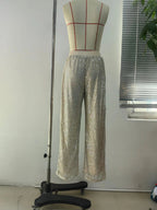 High Waist Shiny Sequin Loose Drapey Wide Leg Casual Pants Fashionable Summer Women's Trousers Street Style Polyester Fiber - VibraStore