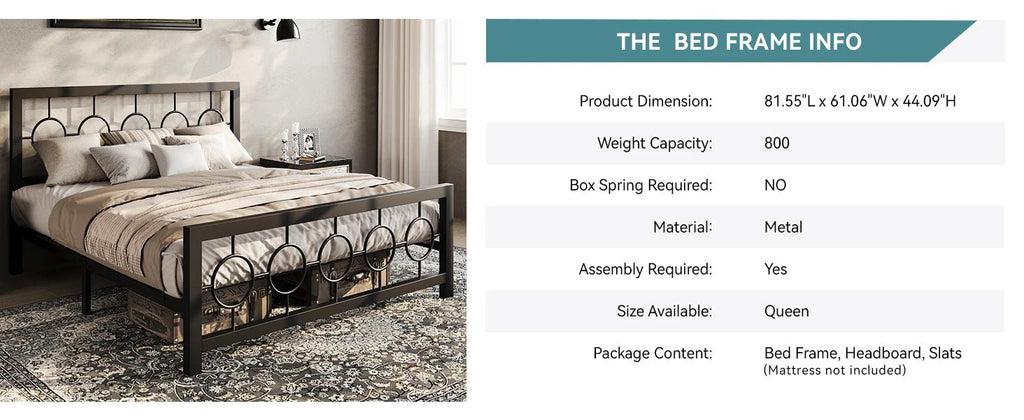 HOOMIC Metal Platform Bed Frame with Vintage Circular Design Headboard and Footboard, Extra Under - Bed Storage Allewie - VibraStore