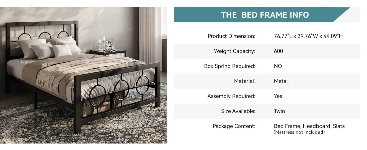 HOOMIC Metal Platform Bed Frame with Vintage Circular Design Headboard and Footboard, Extra Under - Bed Storage Allewie - VibraStore