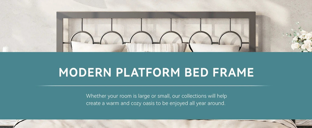 HOOMIC Metal Platform Bed Frame with Vintage Circular Design Headboard and Footboard, Extra Under - Bed Storage Allewie - VibraStore