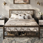 HOOMIC Metal Platform Bed Frame with Vintage Circular Design Headboard and Footboard, Extra Under - Bed Storage Allewie - VibraStore