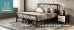 HOOMIC Metal Platform Bed Frame with Vintage Circular Design Headboard and Footboard, Extra Under - Bed Storage Allewie - VibraStore