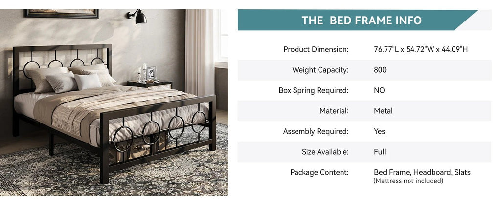 HOOMIC Metal Platform Bed Frame with Vintage Circular Design Headboard and Footboard, Extra Under - Bed Storage Allewie - VibraStore