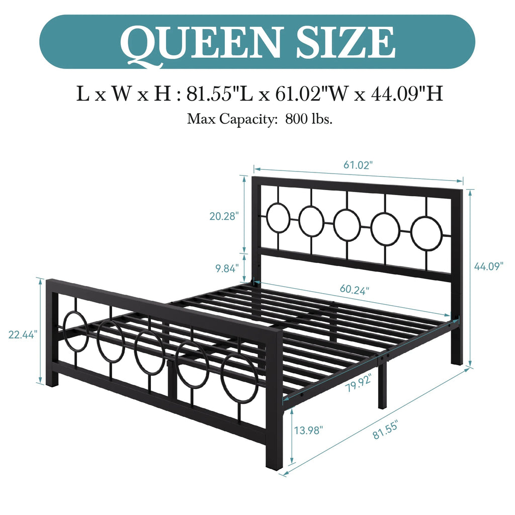 HOOMIC Metal Platform Bed Frame with Vintage Circular Design Headboard and Footboard, Extra Under - Bed Storage Allewie - VibraStore