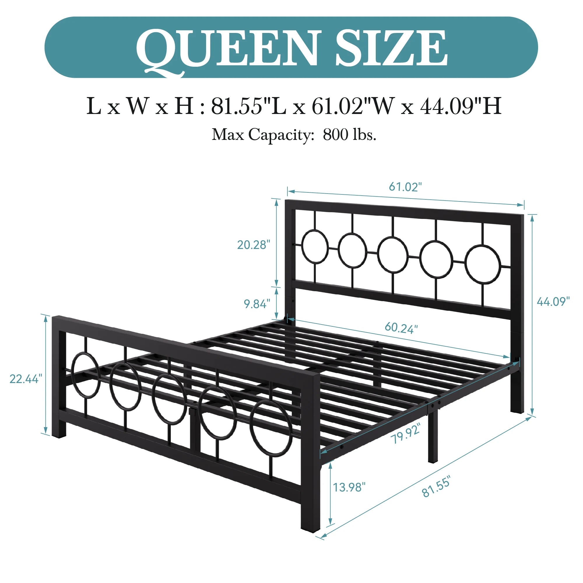 HOOMIC Metal Platform Bed Frame with Vintage Circular Design Headboard and Footboard, Extra Under - Bed Storage Allewie - VibraStore
