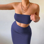 Hugcitar - Conjunto elegante de 2 uds para mujer, camiseta sin mangas Sexy sin tirantes, Top corto, falda Maxi, ropa informal de verano para mujer, Festival de fiesta 2025 - VibraStore