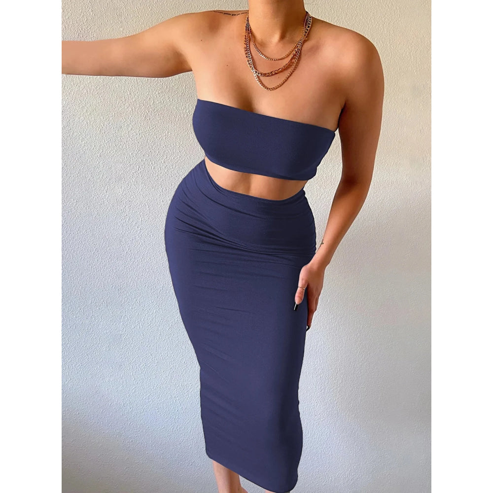 Hugcitar - Conjunto elegante de 2 uds para mujer, camiseta sin mangas Sexy sin tirantes, Top corto, falda Maxi, ropa informal de verano para mujer, Festival de fiesta 2025 - VibraStore