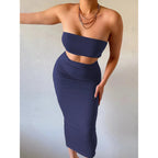 Hugcitar - Conjunto elegante de 2 uds para mujer, camiseta sin mangas Sexy sin tirantes, Top corto, falda Maxi, ropa informal de verano para mujer, Festival de fiesta 2025 - VibraStore