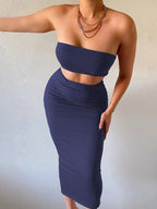 Hugcitar - Conjunto elegante de 2 uds para mujer, camiseta sin mangas Sexy sin tirantes, Top corto, falda Maxi, ropa informal de verano para mujer, Festival de fiesta 2025 - VibraStore