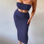 Hugcitar - Conjunto elegante de 2 uds para mujer, camiseta sin mangas Sexy sin tirantes, Top corto, falda Maxi, ropa informal de verano para mujer, Festival de fiesta 2025 - VibraStore
