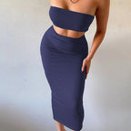 Hugcitar - Conjunto elegante de 2 uds para mujer, camiseta sin mangas Sexy sin tirantes, Top corto, falda Maxi, ropa informal de verano para mujer, Festival de fiesta 2025 - VibraStore