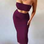 Hugcitar - Conjunto elegante de 2 uds para mujer, camiseta sin mangas Sexy sin tirantes, Top corto, falda Maxi, ropa informal de verano para mujer, Festival de fiesta 2025 - VibraStore