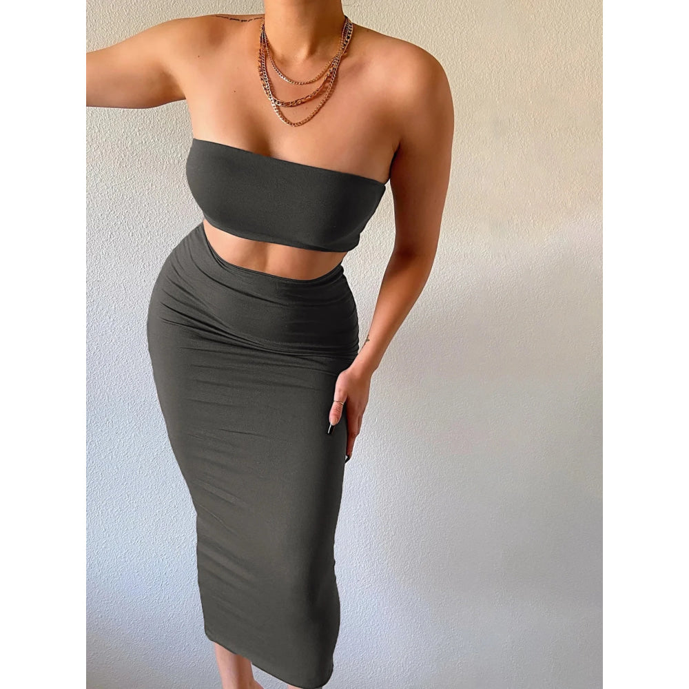 Hugcitar - Conjunto elegante de 2 uds para mujer, camiseta sin mangas Sexy sin tirantes, Top corto, falda Maxi, ropa informal de verano para mujer, Festival de fiesta 2025 - VibraStore