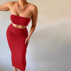 Hugcitar - Conjunto elegante de 2 uds para mujer, camiseta sin mangas Sexy sin tirantes, Top corto, falda Maxi, ropa informal de verano para mujer, Festival de fiesta 2025 - VibraStore