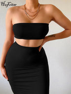 Hugcitar - Conjunto elegante de 2 uds para mujer, camiseta sin mangas Sexy sin tirantes, Top corto, falda Maxi, ropa informal de verano para mujer, Festival de fiesta 2025 - VibraStore