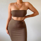 Hugcitar - Conjunto elegante de 2 uds para mujer, camiseta sin mangas Sexy sin tirantes, Top corto, falda Maxi, ropa informal de verano para mujer, Festival de fiesta 2025 - VibraStore