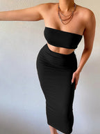 Hugcitar - Conjunto elegante de 2 uds para mujer, camiseta sin mangas Sexy sin tirantes, Top corto, falda Maxi, ropa informal de verano para mujer, Festival de fiesta 2025 - VibraStore