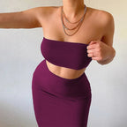 Hugcitar - Conjunto elegante de 2 uds para mujer, camiseta sin mangas Sexy sin tirantes, Top corto, falda Maxi, ropa informal de verano para mujer, Festival de fiesta 2025 - VibraStore