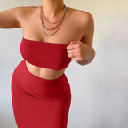 Hugcitar - Conjunto elegante de 2 uds para mujer, camiseta sin mangas Sexy sin tirantes, Top corto, falda Maxi, ropa informal de verano para mujer, Festival de fiesta 2025 - VibraStore