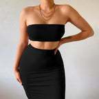 Hugcitar - Conjunto elegante de 2 uds para mujer, camiseta sin mangas Sexy sin tirantes, Top corto, falda Maxi, ropa informal de verano para mujer, Festival de fiesta 2025 - VibraStore