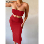 Hugcitar - Conjunto elegante de 2 uds para mujer, camiseta sin mangas Sexy sin tirantes, Top corto, falda Maxi, ropa informal de verano para mujer, Festival de fiesta 2025 - VibraStore
