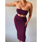 Hugcitar - Conjunto elegante de 2 uds para mujer, camiseta sin mangas Sexy sin tirantes, Top corto, falda Maxi, ropa informal de verano para mujer, Festival de fiesta 2025 - VibraStore