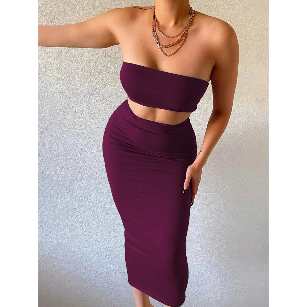 Hugcitar - Conjunto elegante de 2 uds para mujer, camiseta sin mangas Sexy sin tirantes, Top corto, falda Maxi, ropa informal de verano para mujer, Festival de fiesta 2025 - VibraStore
