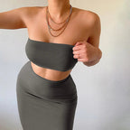 Hugcitar - Conjunto elegante de 2 uds para mujer, camiseta sin mangas Sexy sin tirantes, Top corto, falda Maxi, ropa informal de verano para mujer, Festival de fiesta 2025 - VibraStore