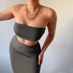 Hugcitar - Conjunto elegante de 2 uds para mujer, camiseta sin mangas Sexy sin tirantes, Top corto, falda Maxi, ropa informal de verano para mujer, Festival de fiesta 2025 - VibraStore