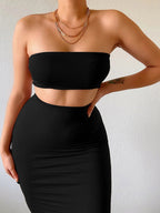 Hugcitar - Conjunto elegante de 2 uds para mujer, camiseta sin mangas Sexy sin tirantes, Top corto, falda Maxi, ropa informal de verano para mujer, Festival de fiesta 2025 - VibraStore