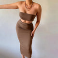 Hugcitar - Conjunto elegante de 2 uds para mujer, camiseta sin mangas Sexy sin tirantes, Top corto, falda Maxi, ropa informal de verano para mujer, Festival de fiesta 2025 - VibraStore
