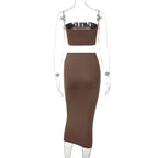 Hugcitar - Conjunto elegante de 2 uds para mujer, camiseta sin mangas Sexy sin tirantes, Top corto, falda Maxi, ropa informal de verano para mujer, Festival de fiesta 2025 - VibraStore
