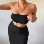 Hugcitar - Conjunto elegante de 2 uds para mujer, camiseta sin mangas Sexy sin tirantes, Top corto, falda Maxi, ropa informal de verano para mujer, Festival de fiesta 2025 - VibraStore