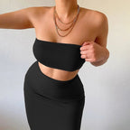 Hugcitar - Conjunto elegante de 2 uds para mujer, camiseta sin mangas Sexy sin tirantes, Top corto, falda Maxi, ropa informal de verano para mujer, Festival de fiesta 2025 - VibraStore