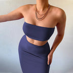 Hugcitar - Conjunto elegante de 2 uds para mujer, camiseta sin mangas Sexy sin tirantes, Top corto, falda Maxi, ropa informal de verano para mujer, Festival de fiesta 2025 - VibraStore